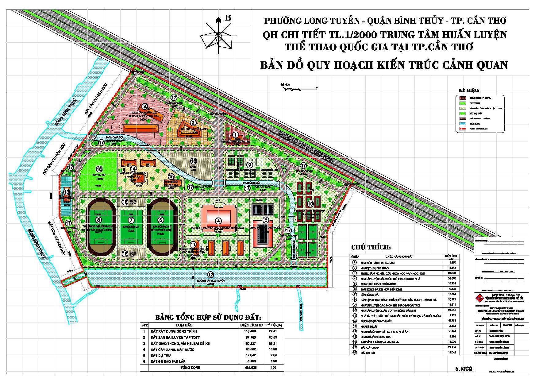 Bản đồ quy hoạch chi tiết xây dựng trung tâm huấn luyện thể thao quốc gia tại Cần Thơ tỷ lệ 1/2000 