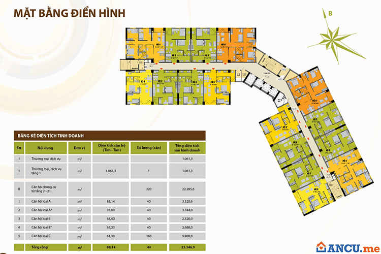 Mặt bằng tầng điển hình Chung cư CT3 Tây Nam Linh Đàm