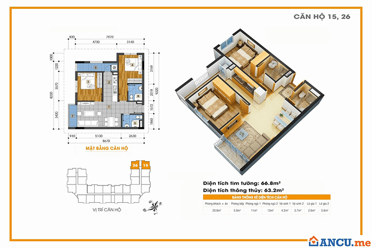 Thiết kế căn hộ 15, 26dự án chung cư The Golden An Khánh