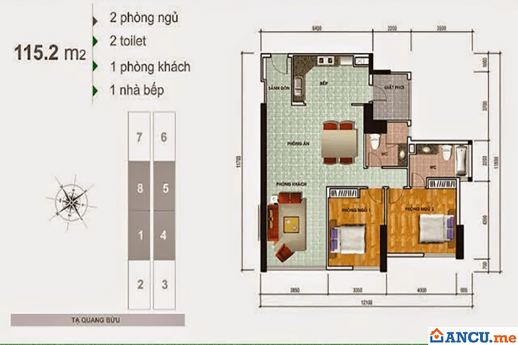 Thiết kế căn hộ 2 phòng ngủ dự án Samland Giai Việt