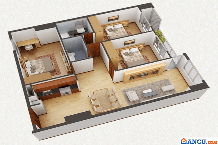 Thiết kế căn hộ 3 phòng ngủ dự án VP6 Linh Đàm