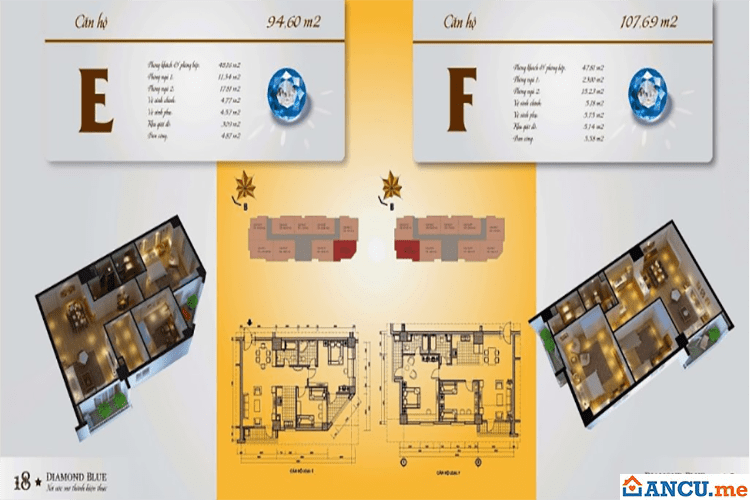 Thiết kế căn hộ E, F dự án Diamond Blue 69 Triều Khúc