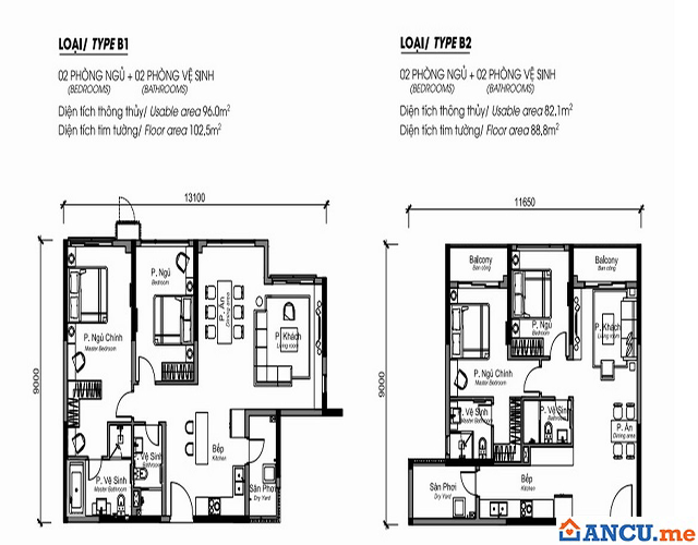 Thiết kế căn hộ lạo B1, B2 dự án Alnata Plus