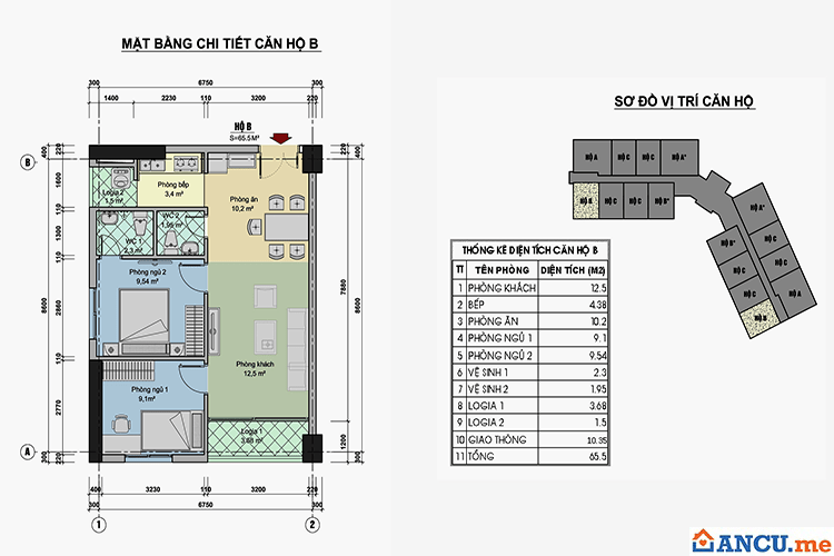 Thiết kế căn hộ loại B dự án Chung cư CT3 Tây Nam Linh Đàm