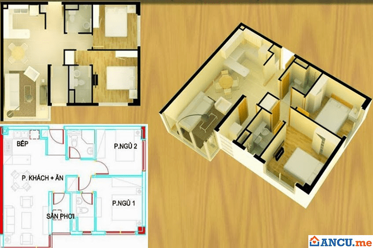 Thiết kế căn hộ mẫu A1 chung cư Hưng Phát