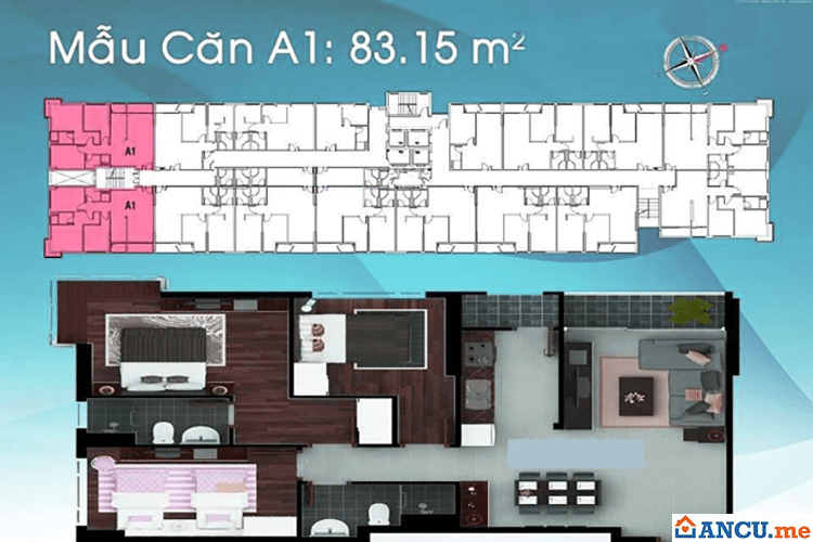 Thiết kế căn hộ mẫu A1 dự án Chung cư Carillon 2