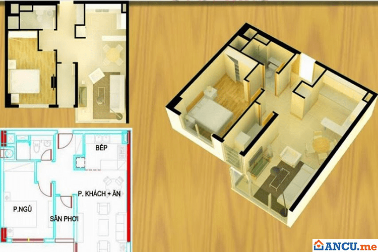 Thiết kế căn hộ mẫu A2 chung cư Hưng Phát