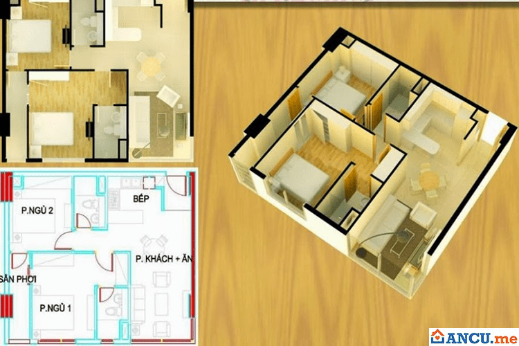 Thiết kế căn hộ mẫu A3 chung cư Hưng Phát