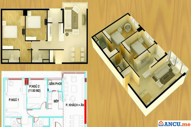 Thiết kế căn hộ mẫu B2 chung cư Hưng Phát