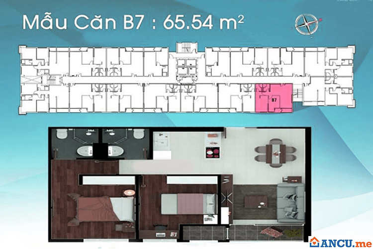 Thiết kế căn hộ mẫu B7 dự án Chung cư Carillon 2