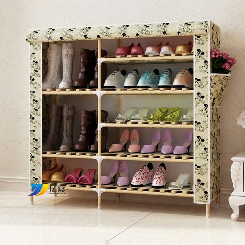 Kệ để giày dép bằng vải 5 tầng nhiều ngăn khung gỗ họa tiết đẹp