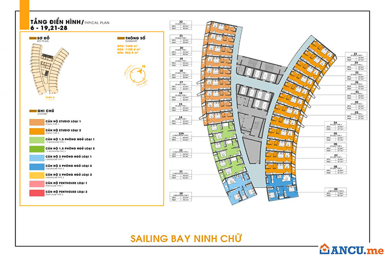 Mặt bằng tầng điển hình dự án Ninh Chữ Sailing Bay