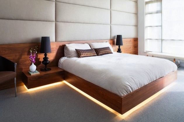 Mẫu thiết kế giường và tủ đầu giường gỗ thống nhất kết cấu, thẩm mỹ