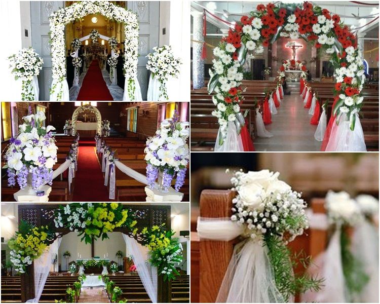 Mẫu trang trí lễ cưới tại nhà thờ bằng hoa tươi đơn giản mà đẹp