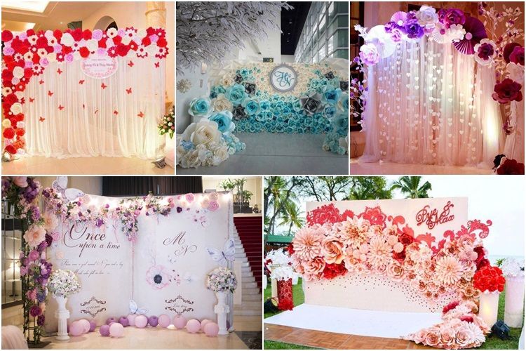 Một số mẫu phông trang trí tiệc cưới bằng hoa giấy đẹp, sang trọng