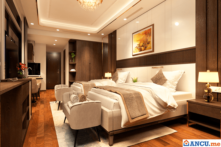 Phòng ngủ căn hộ CH01 dự án condotel Peninsula Nha Trang