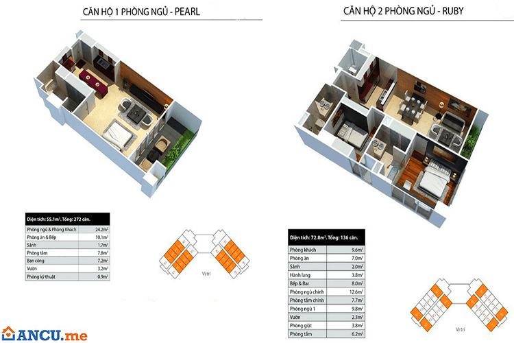 Thiết kế căn hộ 1 và 2 PN dự án căn hộ condotel Peninsula Nha Trang
