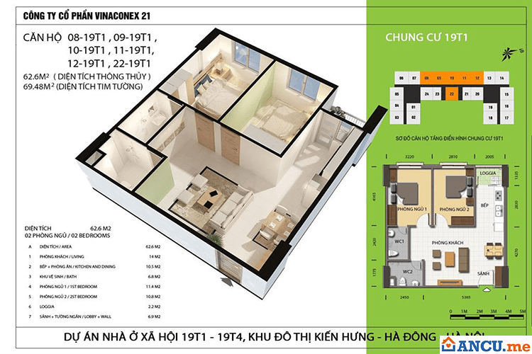 Thiết kế căn hộ 62m2 Chung cư Vinaconex 21