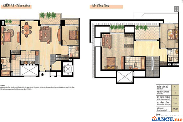 Thiết kế căn hộ A1 có tầng lửng dự án chung cư Cảnh Viên 1