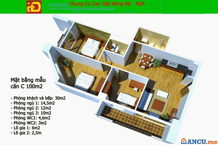 Thiết kế căn hộ mẫu C dự án Chung cư Đông Đô