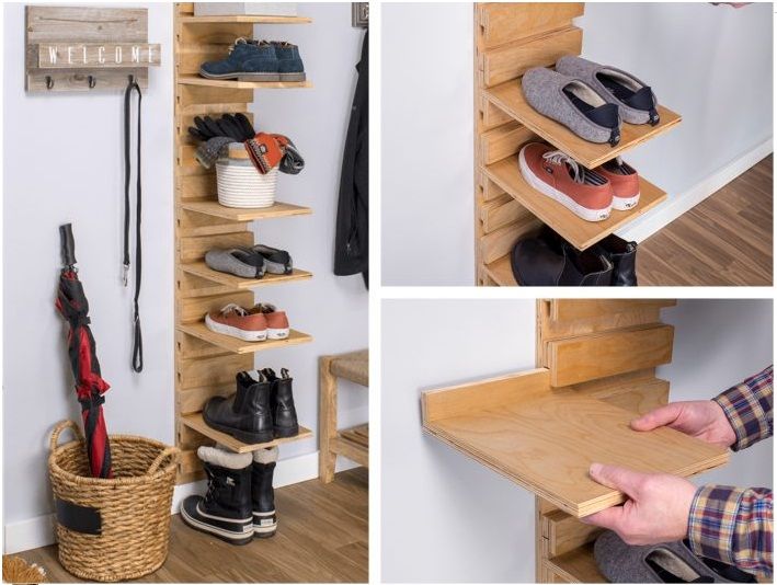 Thiết kế mẫu kệ để giày dép treo tường lắp ghép bằng gỗ thông minh
