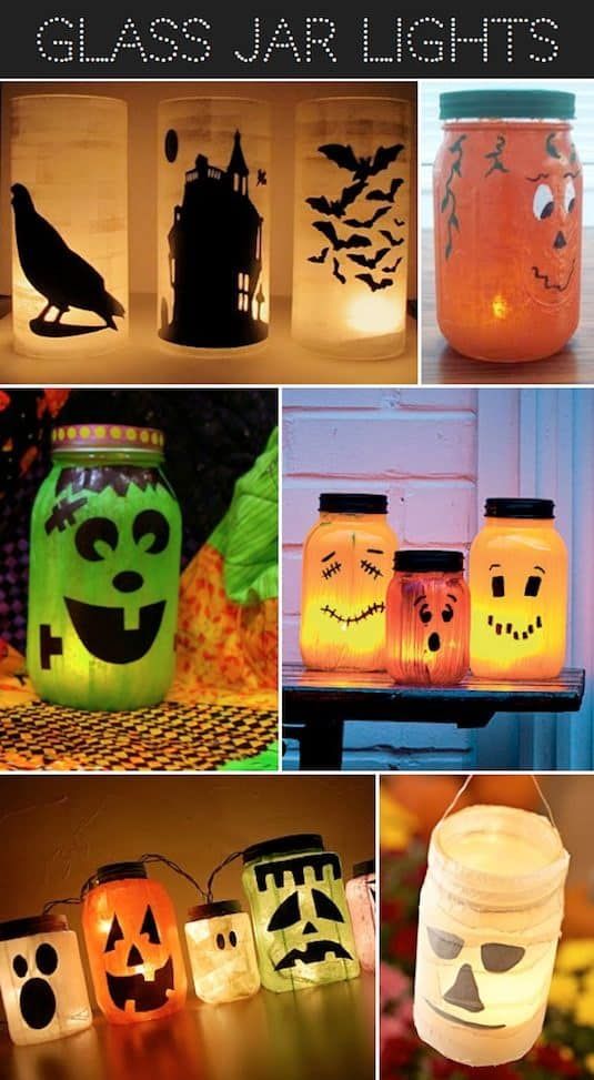 Trang trí halloween với đèn led và chai thủy tinh