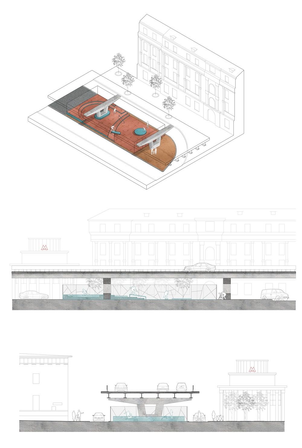 Bản vẽ thiết kế đồ án kiến trúc không gian công cộng điểm trượt băng