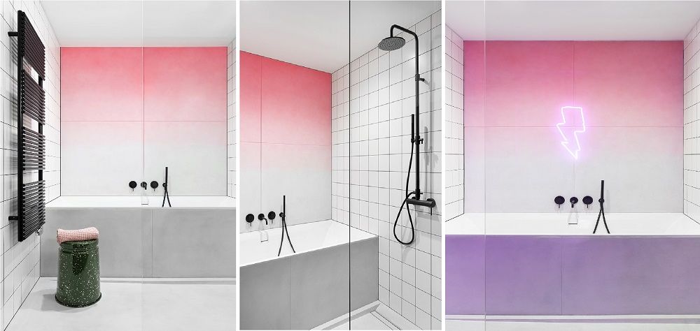 Khu vực bồn tắm và vòi tắm hoa sen có thể tùy chỉnh với hiệu ứng chuyển màu