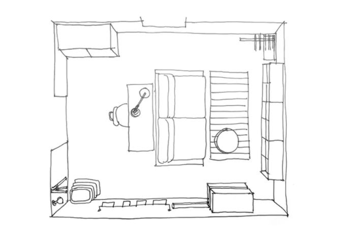 Bản vẽ bố trí phòng ngủ 20m2 tối giản