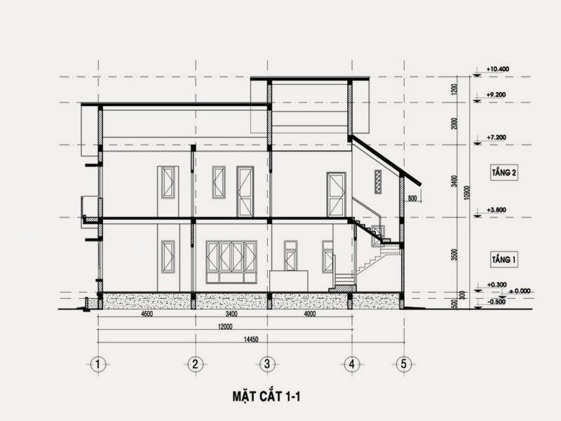 Bản vẽ mẫu chiều cao mỗi tầng nhà phố (nguồn: angcovat)
