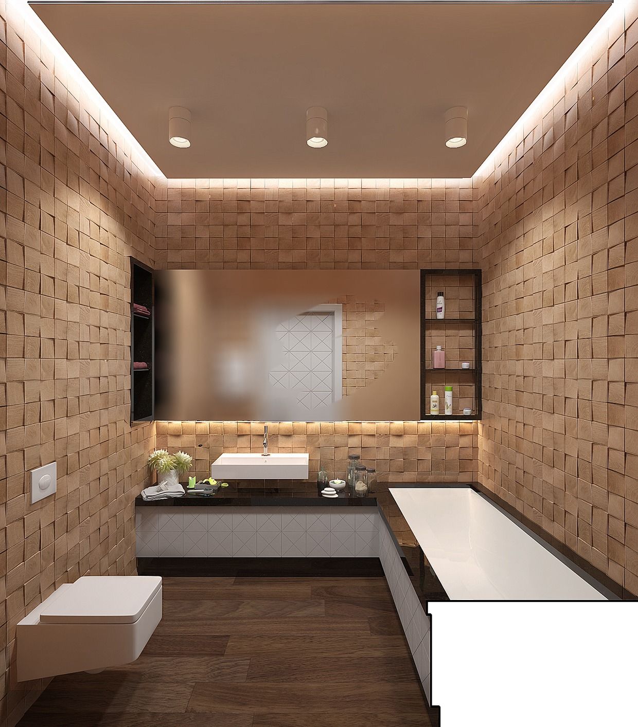 Nhà tắm thiết kế màu sáng hơn với bức tường ấn tượng