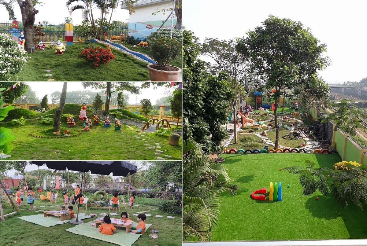 Những mẫu thiết kế sân vườn trường mầm non tạo không gian vui chơi gần gũi thiên nhiên