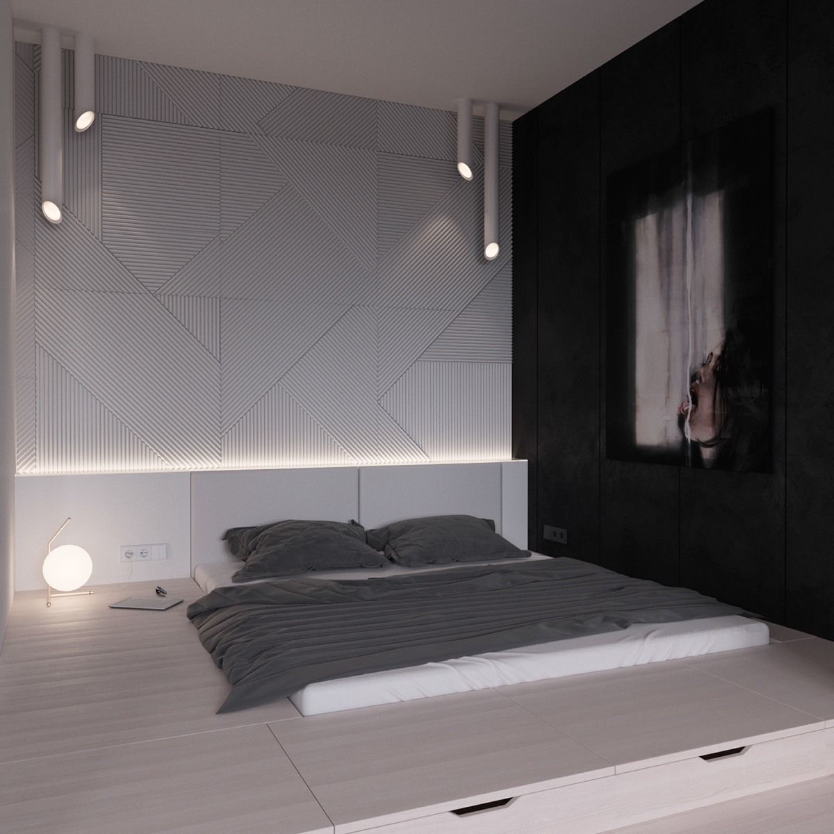 Thiết kế nội thất cho căn hộ 50m2 với phòng ngủ có sự hài hòa với phòng khách