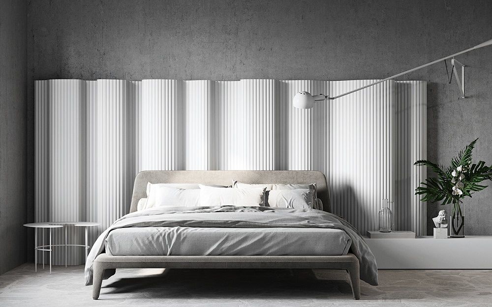 Đầu tường giường ngủ thiết kế dạng kẻ uốn lượn kiểu cách sáng tạo