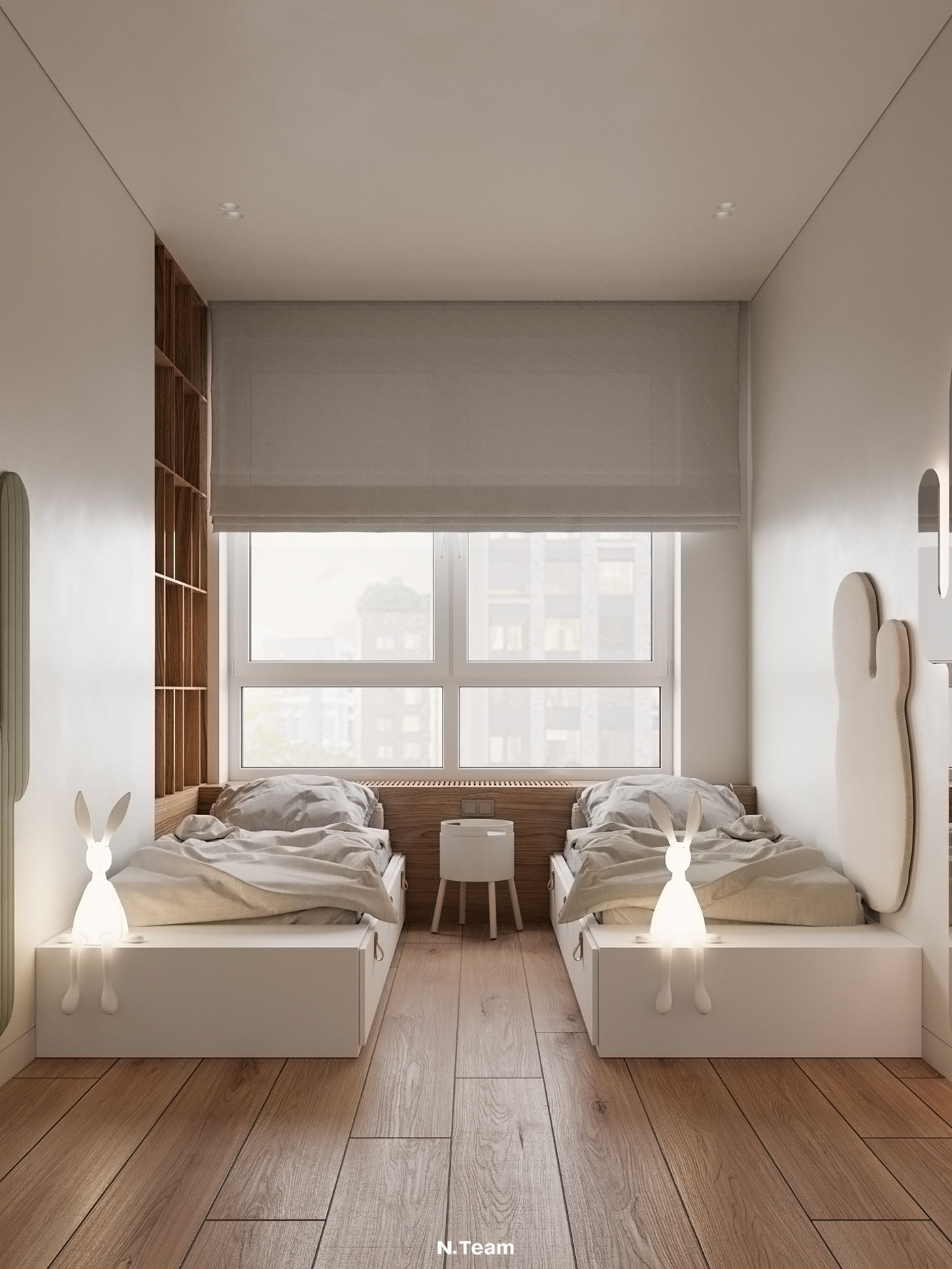 Phòng ngủ hai giường cho trẻ thiết kế dễ thương