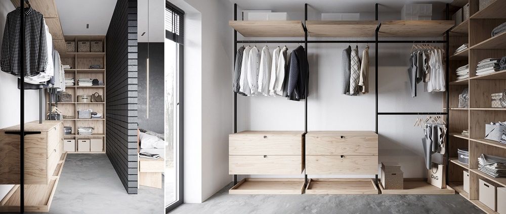 Phòng thay đồ nhỏ trong phòng ngủ ngăn cách bằng một bức tường