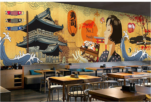 Thiết kế nhà hàng sushi với mảng tường nổi bật