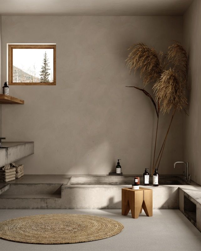 Phòng tắm thiết kế bồn tắm bằng bê tông