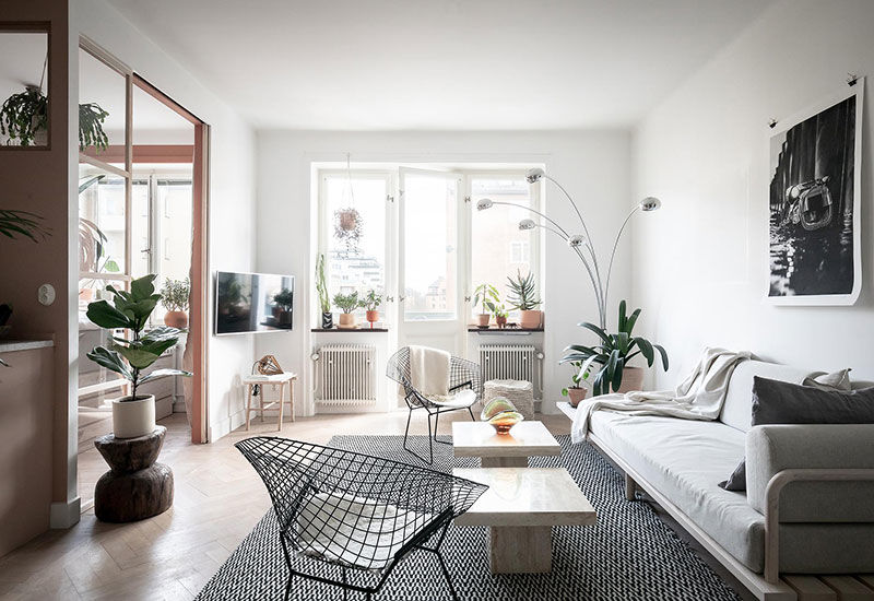 Thiết kế phòng khách căn hộ nhỏ 48m2 tối giản phong cách Scandinavian