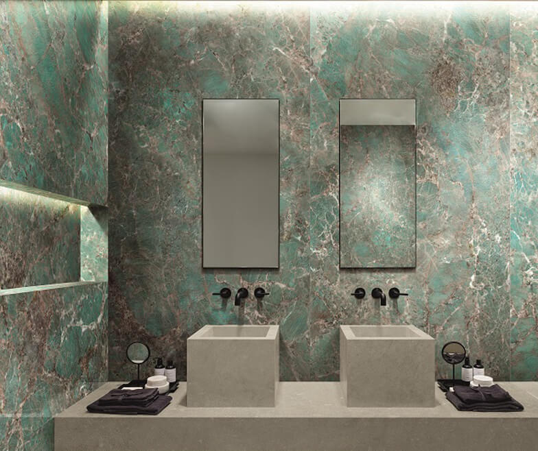 Toàn bộ đá marble màu xanh lục cho phòng tắm thêm phần cá tính